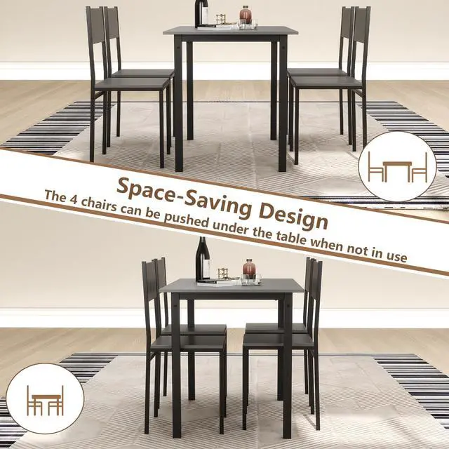 Alt view image 6 of 6 - 5-Piece Dining Table Set, Industrial Kitchen Table and Chairs for 4 with Backrest and Metal Frame, Rectangular Space-Saving Dinette Set for Dining Room, Apartment, Small Space, Grey