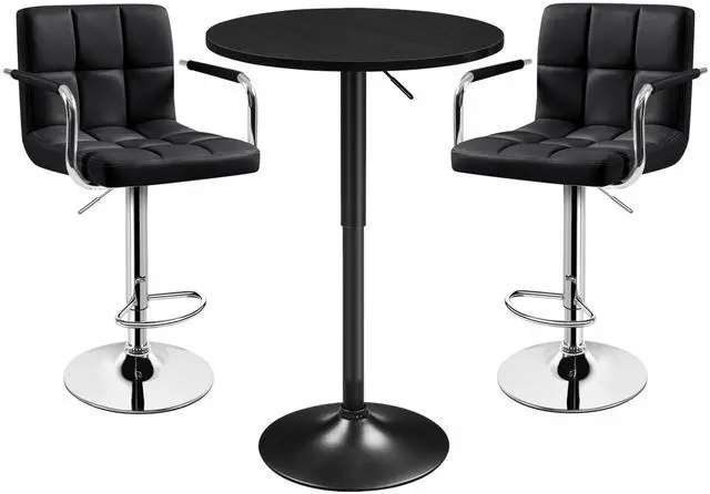 Main image of 3-Piece Bar Table Set, Round Bar Table and PU Leather Adjustable Swivel Chairs, Modern Counter Height Table Set with 2 Bar Stools for Kitchen, Full Black