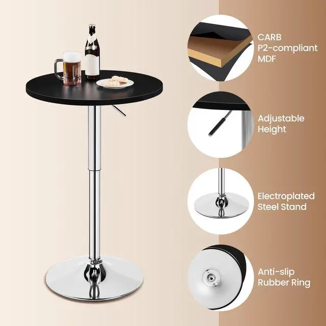 Alt view image 4 of 6 - 3-Piece Round Bar Table and PU Leather Adjustable Swivel Armless Chairs, Modern Counter Height Table Set with 2 Bar Stool for Kitchen, Black