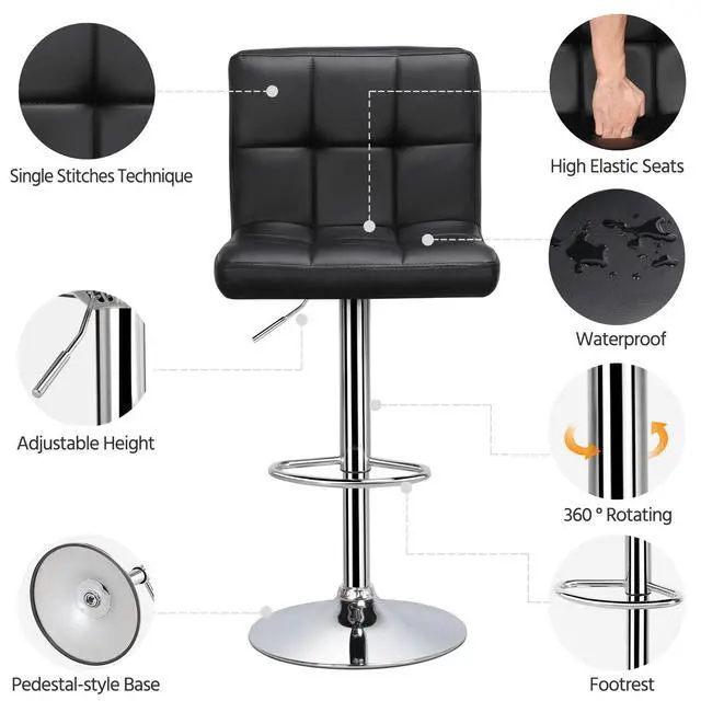 Alt view image 5 of 6 - 3-Piece Round Bar Table and PU Leather Adjustable Swivel Armless Chairs, Modern Counter Height Table Set with 2 Bar Stool for Kitchen, Black