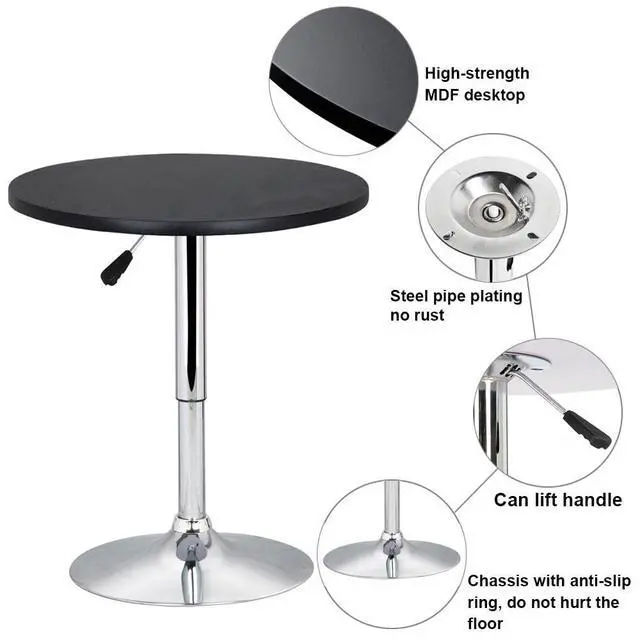Alt view image 6 of 6 - 3-Piece Round Bar Table and PU Leather Adjustable Swivel Armless Chairs, Modern Counter Height Table Set with 2 Bar Stool for Kitchen, Black