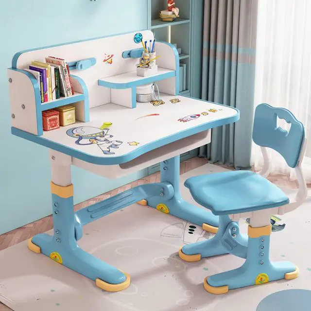 Main image of Kids Adjustable Study Desk & Chair Set w/Storage,Drawers,Bookshelf,Child Toddler Writing Homework Table,Little Girl Work Computer Desk,Princess Preschool Desk,Escritorio Mesas para Niña (Blue)