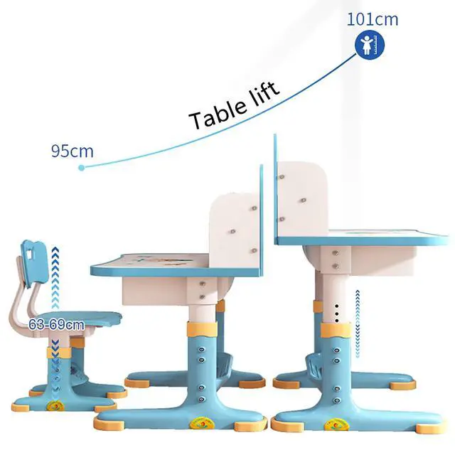Alt view image 4 of 6 - Kids Adjustable Study Desk & Chair Set w/Storage,Drawers,Bookshelf,Child Toddler Writing Homework Table,Little Girl Work Computer Desk,Princess Preschool Desk,Escritorio Mesas para Niña (Blue)