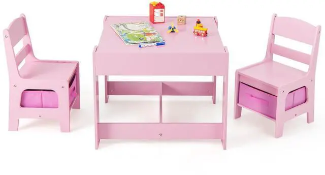 Main image of Kids Table and Chairs, 3-in-1 Children Wooden Activity Set with Storage, Detachable Tabletop, for Art, Craft, Drawing, Reading, Gift for Toddlers Boys Girls 3-7 Years Old (Pink)