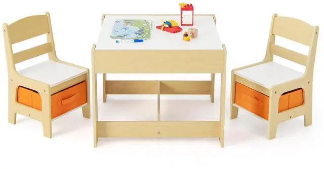 Main image of Kids Table and Chairs, 3-in-1 Children Wooden Activity Set with Storage, Detachable Tabletop, for Art, Craft, Drawing, Reading, Gift for Toddlers Boys Girls 3-7 Years Old (Natural)