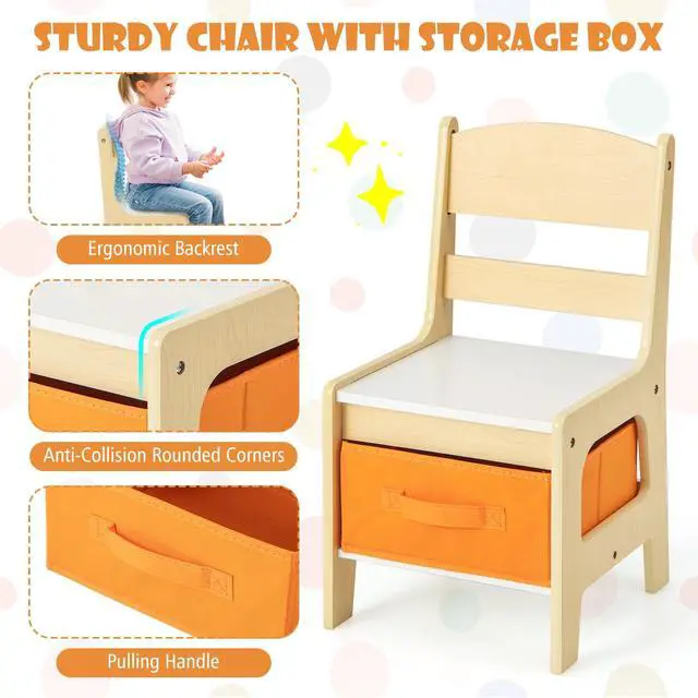 Alt view image 5 of 6 - Kids Table and Chairs, 3-in-1 Children Wooden Activity Set with Storage, Detachable Tabletop, for Art, Craft, Drawing, Reading, Gift for Toddlers Boys Girls 3-7 Years Old (Natural)