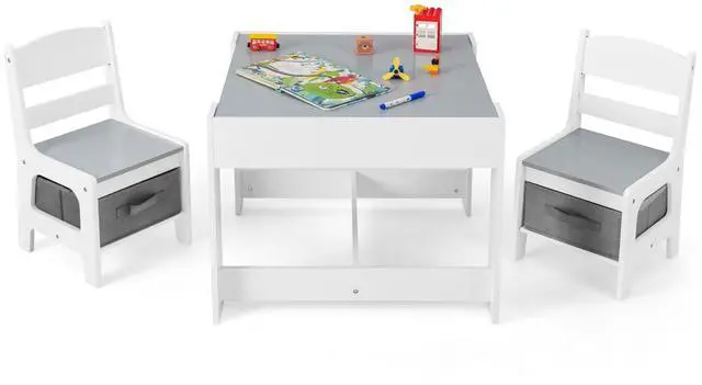 Main image of Kids Table and Chairs, 3-in-1 Children Wooden Activity Set with Storage, Detachable Tabletop, for Art, Craft, Drawing, Reading, Gift for Toddlers Boys Girls 3-7 Years Old (Grey)