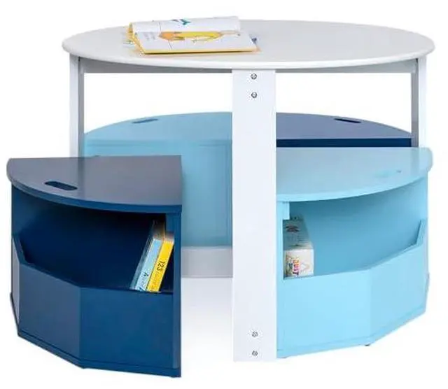 Main image of Toddler Table and Chair Set Round Kids Activity Table With 4 Storage Stools, Nesting Design for Toddlers, Kids Play Table with Storage - Space-Saving Playroom Kids Furniture - (Blue)