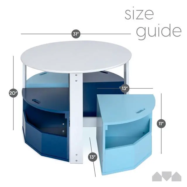 Alt view image 2 of 6 - Toddler Table and Chair Set Round Kids Activity Table With 4 Storage Stools, Nesting Design for Toddlers, Kids Play Table with Storage - Space-Saving Playroom Kids Furniture - (Blue)