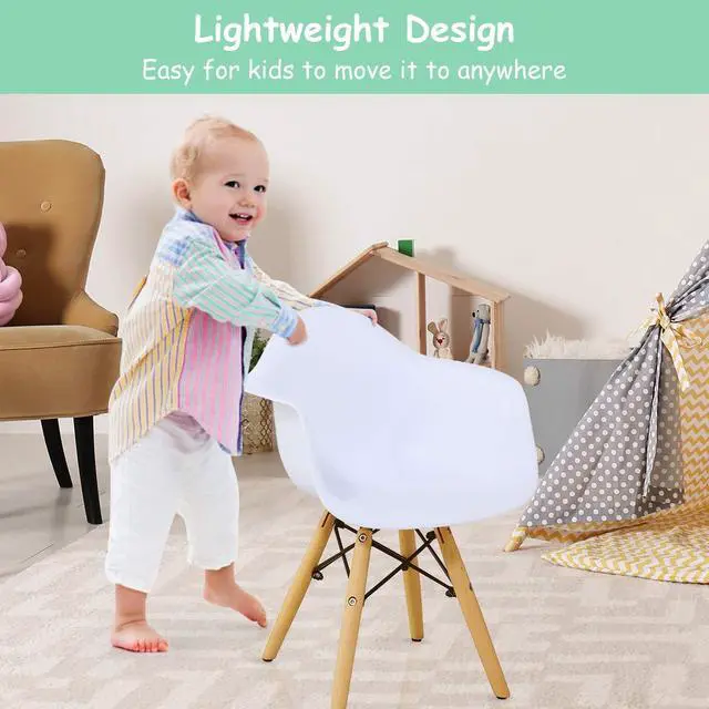 Alt view image 4 of 6 - Kids Table and Chair Set, Mid-Century Modern Style Table Set Round Table with Armchairs for Toddler Children, Kids Dining Table and Chair Set (White, Table & 4 Chairs)