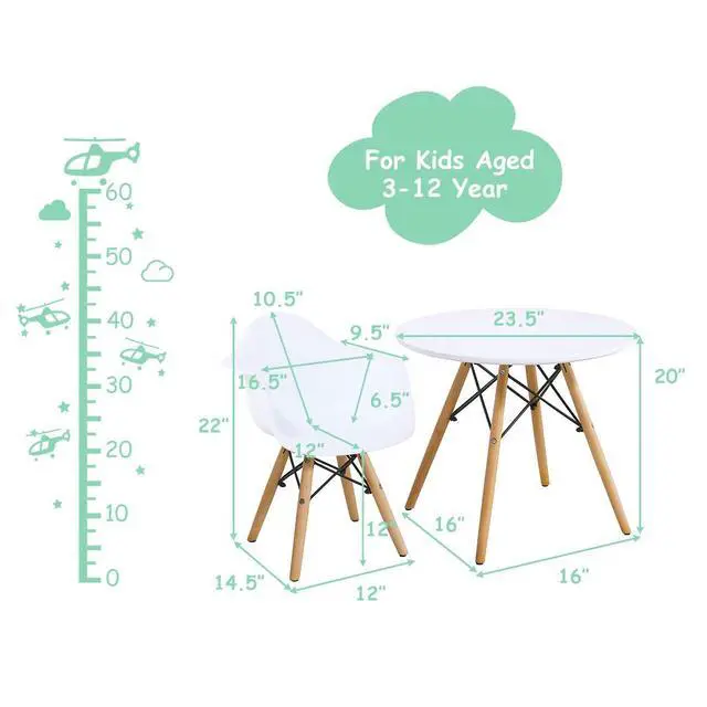 Alt view image 6 of 6 - Kids Table and Chair Set, Mid-Century Modern Style Table Set Round Table with Armchairs for Toddler Children, Kids Dining Table and Chair Set (White, Table & 4 Chairs)