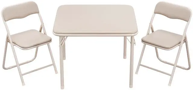 Main image of 3-Piece Folding Upholstered Table and Chair Set with PU Soft Cushion, Square Card Table for Kids, Daycare and Classroom Use, Beige