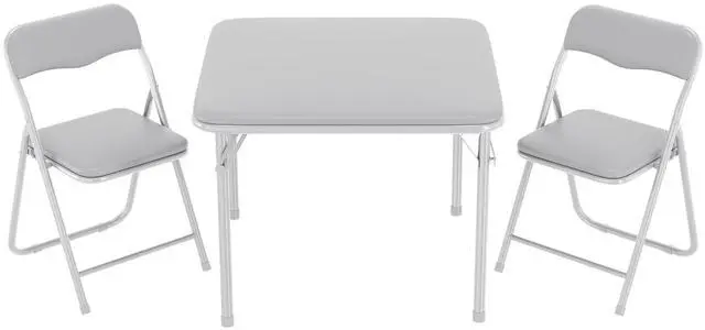 Main image of 3-Piece Folding Card Table and Chairs Set with PU Cushion, 24 Inch Square Foldable Table with 2 Padded Chairs, Steel Frame for Kids, Game Room, Multipurpose Room, Indoor Use, Gray