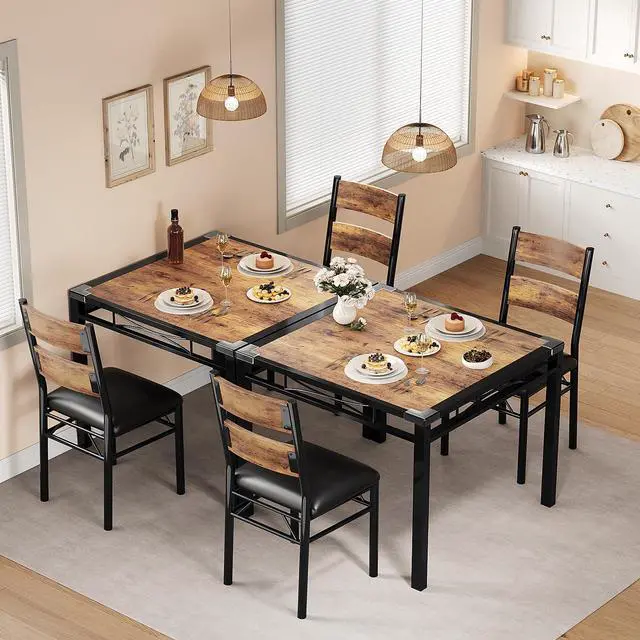 Alt view image 4 of 6 - Dining Table Set for 2, Dining Table with 2 Upholstered Chairs, Wood 3-Piece Kitchen Dining Room Table Set with Corner Protector for Small Space, Kitchen, Apartment, Rustic Brown