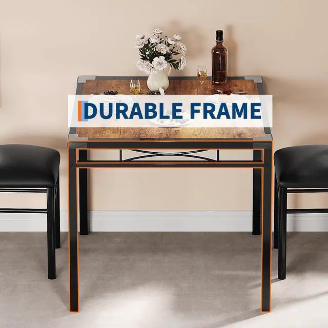 Alt view image 5 of 6 - Dining Table Set for 2, Dining Table with 2 Upholstered Chairs, Wood 3-Piece Kitchen Dining Room Table Set with Corner Protector for Small Space, Kitchen, Apartment, Rustic Brown