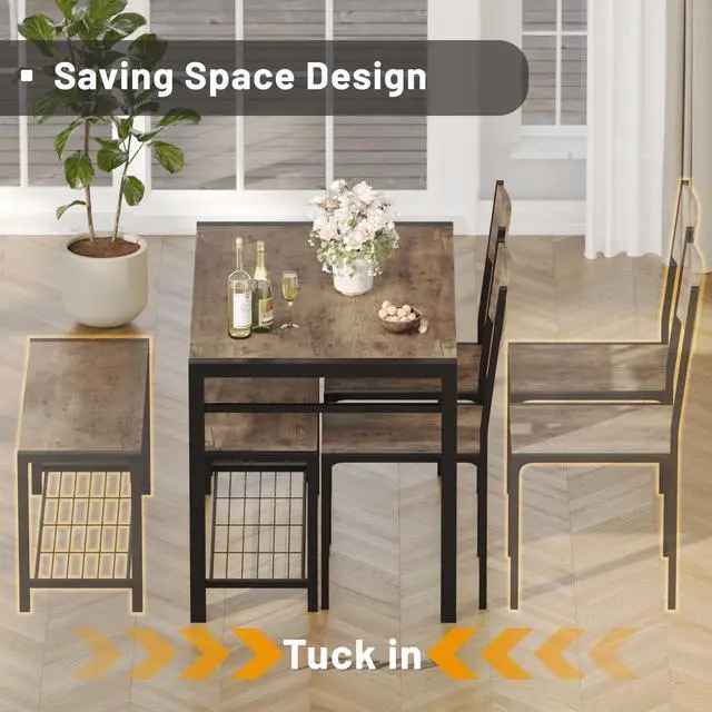 Alt view image 5 of 6 - 43.3" Dining Table Set for 4, Kitchen Table with Bench & 2 Chairs Modern Rectangular Metal Frame Dining Furniture Set for Small Space (Rustic Brown)