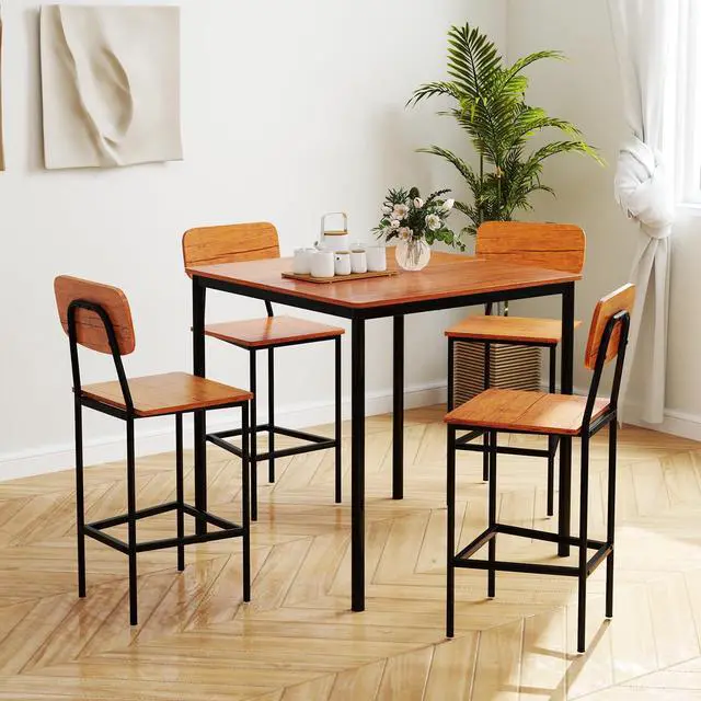 Alt view image 2 of 6 - Counter Height Dining Table Set, Bar Table and Chairs, Pub Table and Chairs Set of 4, Space-Saving Dinette Set for Breakfast Nook