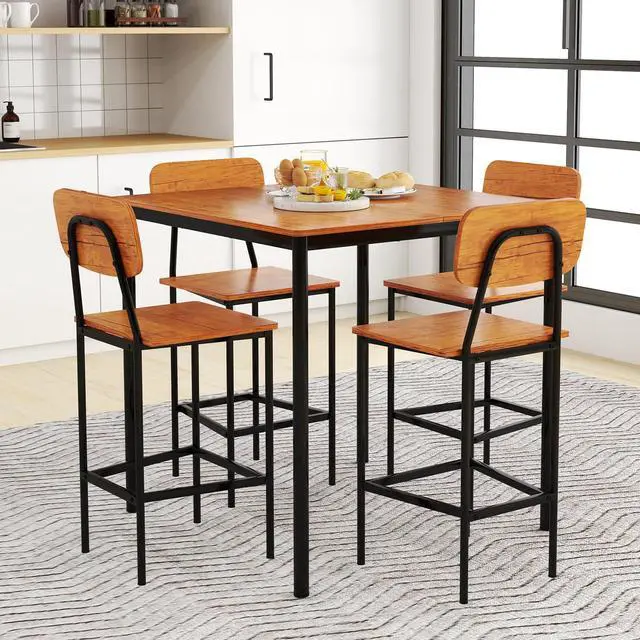 Alt view image 3 of 6 - Counter Height Dining Table Set, Bar Table and Chairs, Pub Table and Chairs Set of 4, Space-Saving Dinette Set for Breakfast Nook