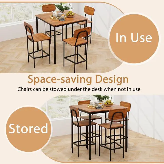 Alt view image 5 of 6 - Counter Height Dining Table Set, Bar Table and Chairs, Pub Table and Chairs Set of 4, Space-Saving Dinette Set for Breakfast Nook