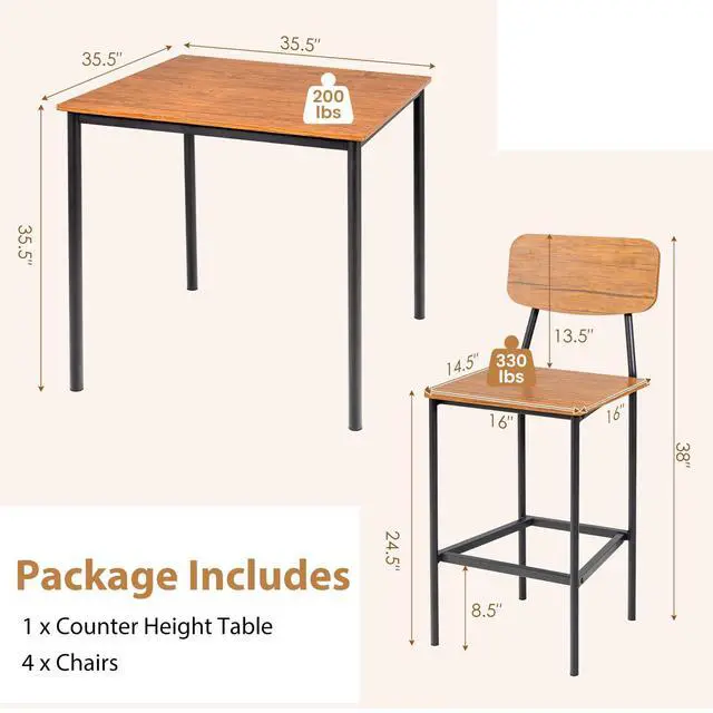 Alt view image 6 of 6 - Counter Height Dining Table Set, Bar Table and Chairs, Pub Table and Chairs Set of 4, Space-Saving Dinette Set for Breakfast Nook