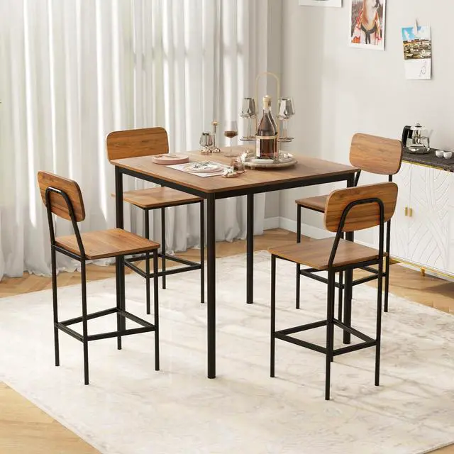 Alt view image 2 of 6 - Bar Height Table and Chairs, Counter-Height Dining Table Set, Pub Table and Chairs Set of 4, Space-Saving Dinette Set for Breakfast Nook