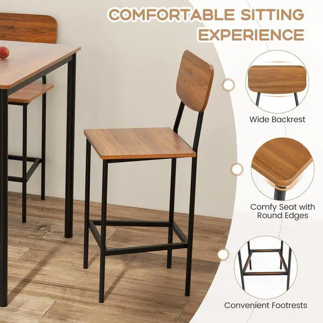 Alt view image 3 of 6 - Bar Height Table and Chairs, Counter-Height Dining Table Set, Pub Table and Chairs Set of 4, Space-Saving Dinette Set for Breakfast Nook