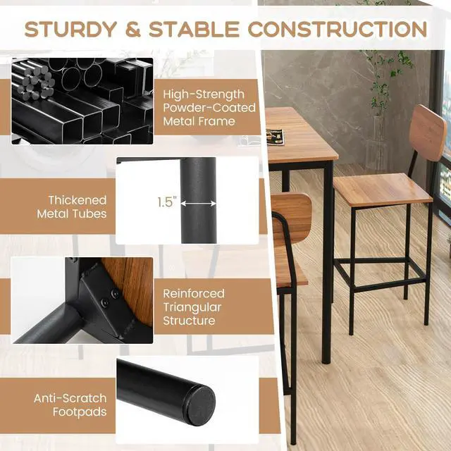 Alt view image 4 of 6 - Bar Height Table and Chairs, Counter-Height Dining Table Set, Pub Table and Chairs Set of 4, Space-Saving Dinette Set for Breakfast Nook