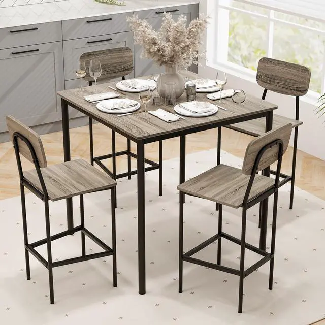 Alt view image 2 of 6 - Counter Height Dining Table Set, Bar Table and Chairs, Pub Table and Chairs Set of 4, Space-Saving Dinette Set for Breakfast Nook