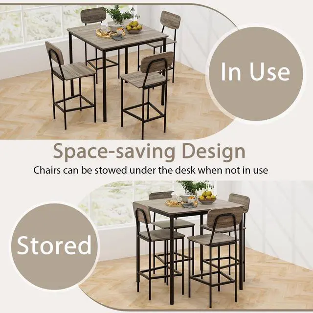 Alt view image 5 of 6 - Counter Height Dining Table Set, Bar Table and Chairs, Pub Table and Chairs Set of 4, Space-Saving Dinette Set for Breakfast Nook