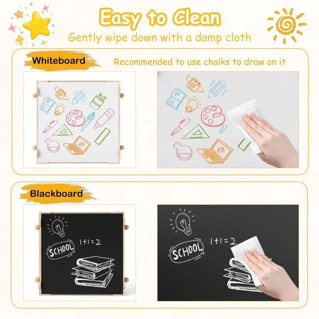 Alt view image 4 of 6 - Kids Table and Chairs, 3 in 1 Wooden Activity Toddler Desk w/Reversible Whiteboard & Chalkboard, Hidden Space and Drawers for Arts, Crafts, Play, Toddler Table and Chair Set (Gray,Giraffe)