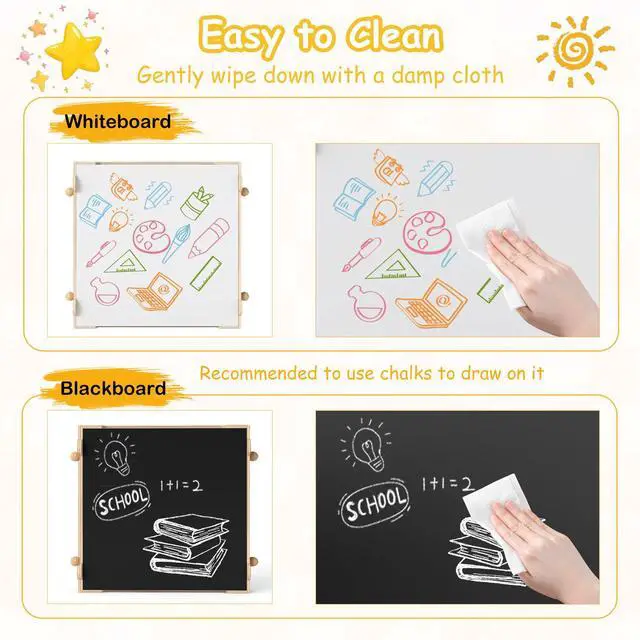 Alt view image 4 of 6 - Kids Table and Chairs, 3 in 1 Wooden Activity Toddler Desk w/Reversible Whiteboard & Chalkboard, Hidden Space and Drawers for Arts, Crafts, Play, Toddler Table and Chair Set (Gray, Panda)