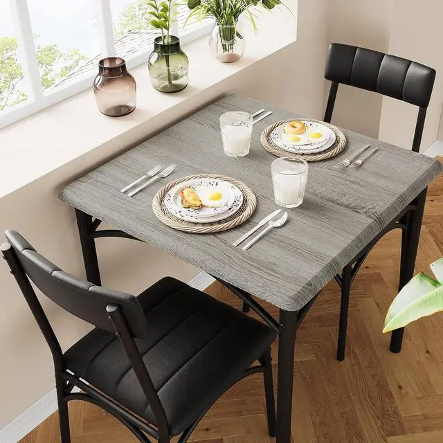 Main image of Dining Table Set for 2, Kitchen Table and Chairs for 2 with Upholstered Chairs, 3 Piece Dining Room Table Set, Square Kitchen Table Set for Small Space, Apartment, Studio, Rustic Gray