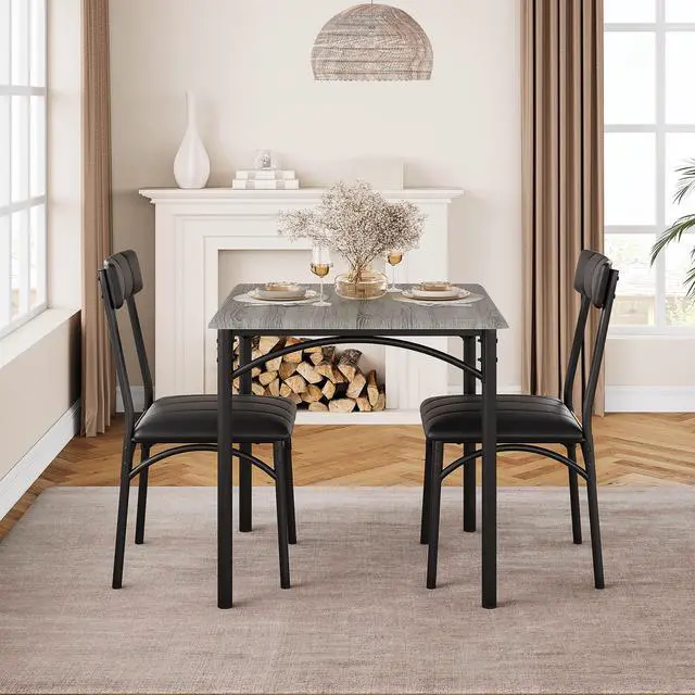 Alt view image 5 of 6 - Dining Table Set for 2, Kitchen Table and Chairs for 2 with Upholstered Chairs, 3 Piece Dining Room Table Set, Square Kitchen Table Set for Small Space, Apartment, Studio, Rustic Gray
