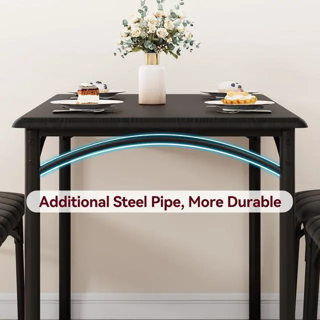 Alt view image 5 of 6 - Dining Table Set for 4, 5 Piece Kitchen Table and Chairs for 4 with Upholstered Chairs, Rectangular Dining Room Table Set, Kitchen Table Set for Small Space, Apartment, Studio, Rustic Black