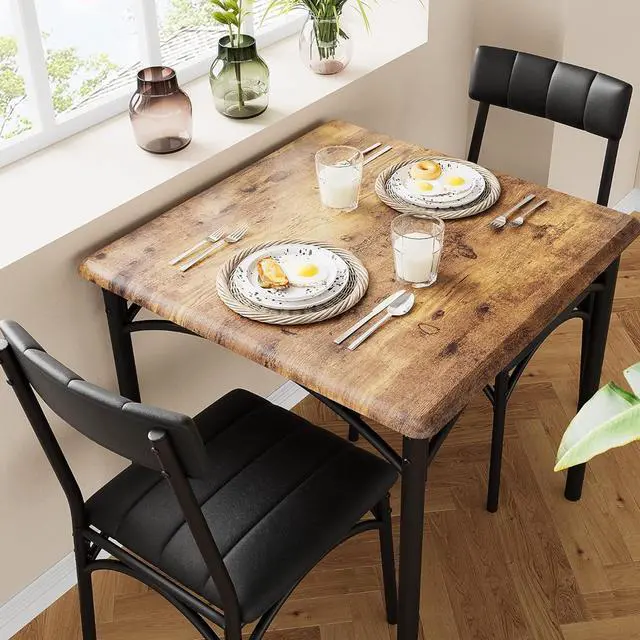 Main image of Dining Table Set for 2, Kitchen Table and Chairs for 2 with Upholstered Chairs, 3 Piece Dining Room Table Set, Square Kitchen Table Set for Small Space, Apartment, Studio, Rustic Brown
