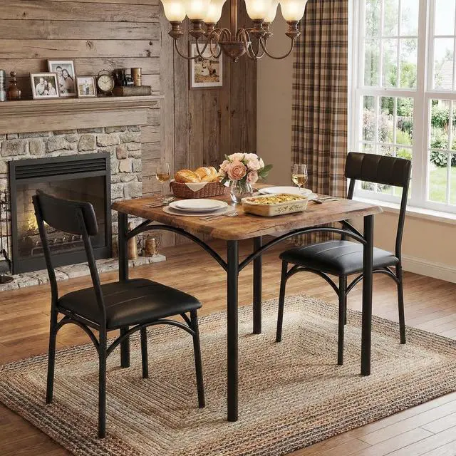 Alt view image 2 of 6 - Dining Table Set for 2, Kitchen Table and Chairs for 2 with Upholstered Chairs, 3 Piece Dining Room Table Set, Square Kitchen Table Set for Small Space, Apartment, Studio, Rustic Brown