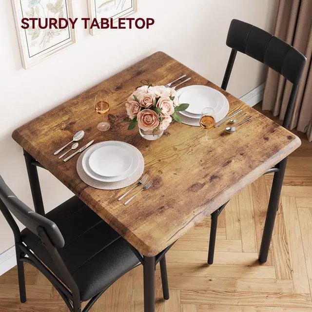 Alt view image 5 of 6 - Dining Table Set for 2, Kitchen Table and Chairs for 2 with Upholstered Chairs, 3 Piece Dining Room Table Set, Square Kitchen Table Set for Small Space, Apartment, Studio, Rustic Brown