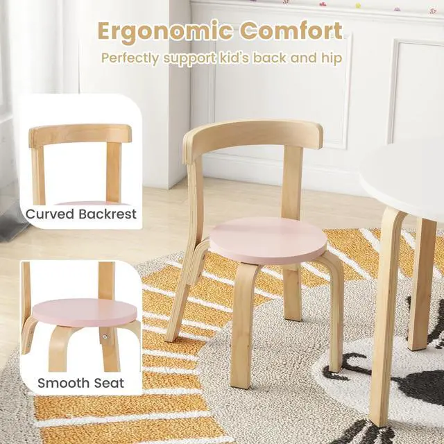 Alt view image 4 of 6 - Kids Table and Chair Set, Bentwood Toddler Round Table and 4 Chairs for Craft Art, Building Block, 5-Piece Children Furniture Set for Daycare, Kindergarten, Playroom (Colorful)