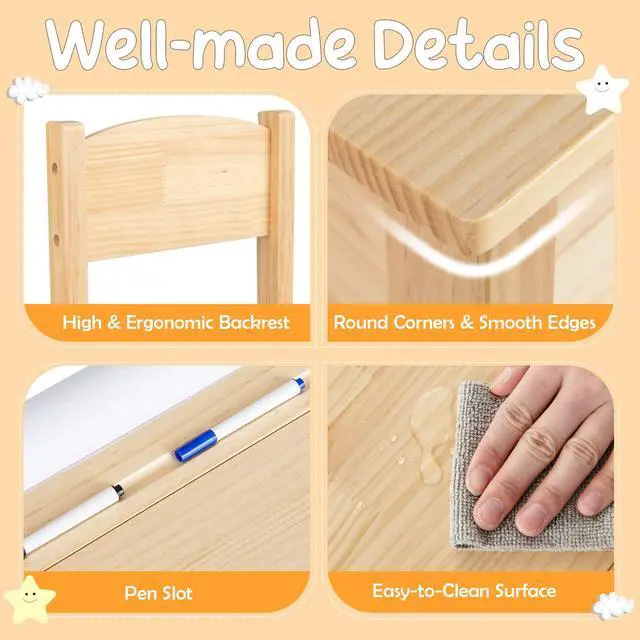 Alt view image 5 of 6 - Kids Table and Chair Set, Flip Top Kids Art Craft Table w/Chair for Playroom Kindergarten, Toddler Drawing Writing Desk Set w/Paper Roll & 2 Markers, Gift for Boys Girls Ages 3+ (Natural)