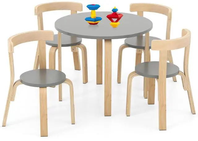 Main image of Kids Table and Chair Set, Bentwood Toddler Round Table and 4 Chairs for Craft Art, Building Block, 5-Piece Children Furniture Set for Daycare, Kindergarten, Playroom (Gray)