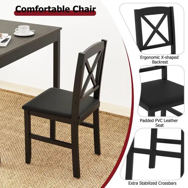 Alt view image 4 of 6 - Mid-Century Modern Dining Table Set for 2, Wooden Kitchen Table & 2 Chairs with Padded Seats, 3-Piece Compact Dining Set for Small Spaces, Kitchen, Living Room (Grey+Black)