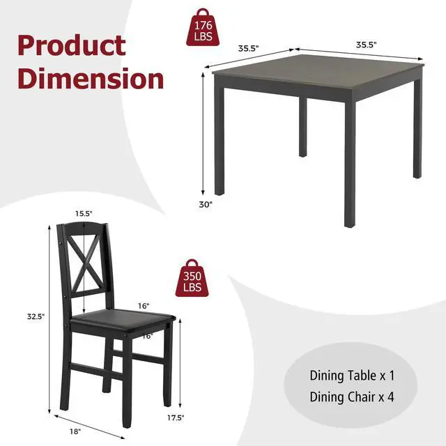 Alt view image 5 of 6 - Mid-Century Modern Dining Table Set for 2, Wooden Kitchen Table & 2 Chairs with Padded Seats, 3-Piece Compact Dining Set for Small Spaces, Kitchen, Living Room (Grey+Black)