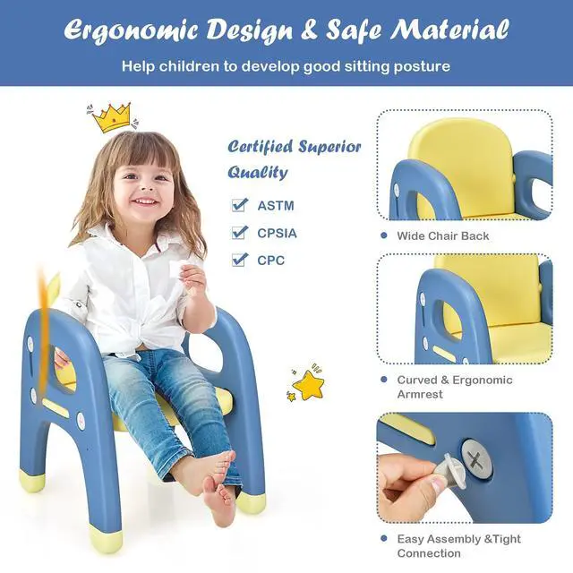 Alt view image 3 of 6 - Toddler Table and Chair Set, Cute Activity Table with Storage and Building Blocks, Dinosaur Shaped Armchair, Kids Table and Chair Set for Eating Reading Playing, Gift for Boys Girls (Blue)