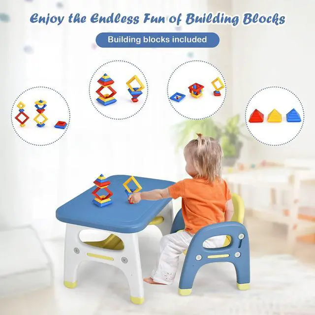 Alt view image 4 of 6 - Toddler Table and Chair Set, Cute Activity Table with Storage and Building Blocks, Dinosaur Shaped Armchair, Kids Table and Chair Set for Eating Reading Playing, Gift for Boys Girls (Blue)