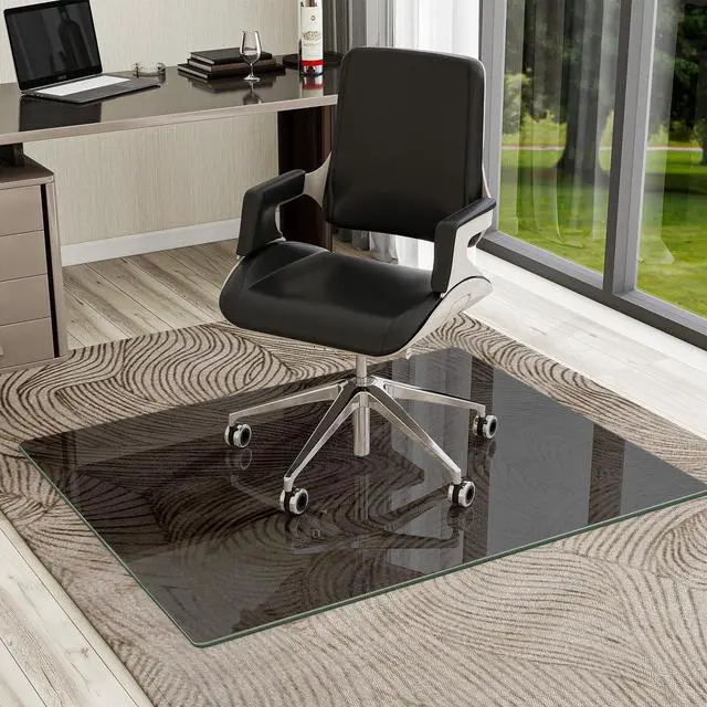 Main image of 36"x46" Tempered Glass Desk Chair Mat for Carpet, Glass Office Chair Mat - 5mm Thickness, Smooth Rolling, Scratch-Resistant, Clear Protective Mat for Hardwood Floors & Carpets, Grey