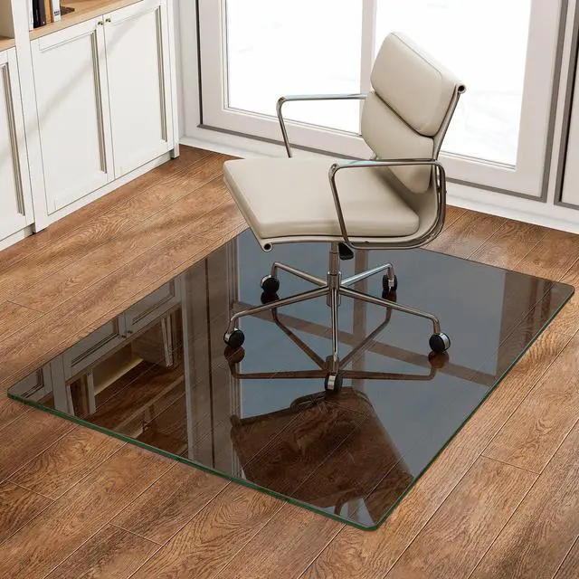 Alt view image 2 of 6 - 36"x46" Tempered Glass Desk Chair Mat for Carpet, Glass Office Chair Mat - 5mm Thickness, Smooth Rolling, Scratch-Resistant, Clear Protective Mat for Hardwood Floors & Carpets, Grey