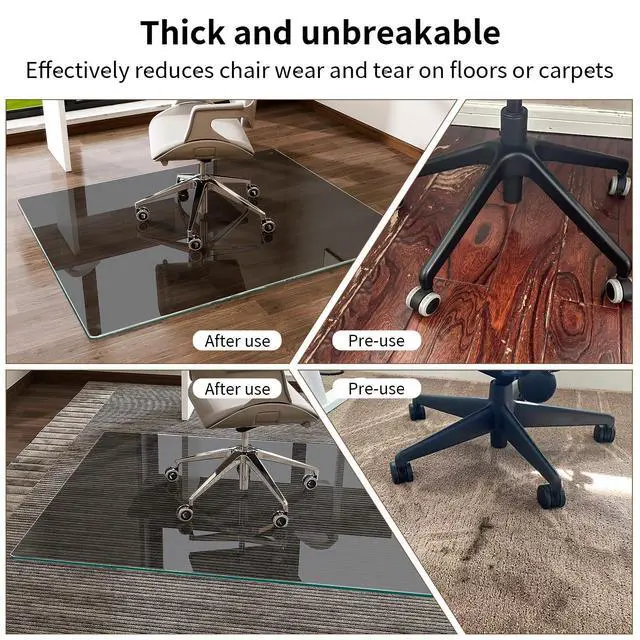 Alt view image 4 of 6 - 36"x46" Tempered Glass Desk Chair Mat for Carpet, Glass Office Chair Mat - 5mm Thickness, Smooth Rolling, Scratch-Resistant, Clear Protective Mat for Hardwood Floors & Carpets, Grey