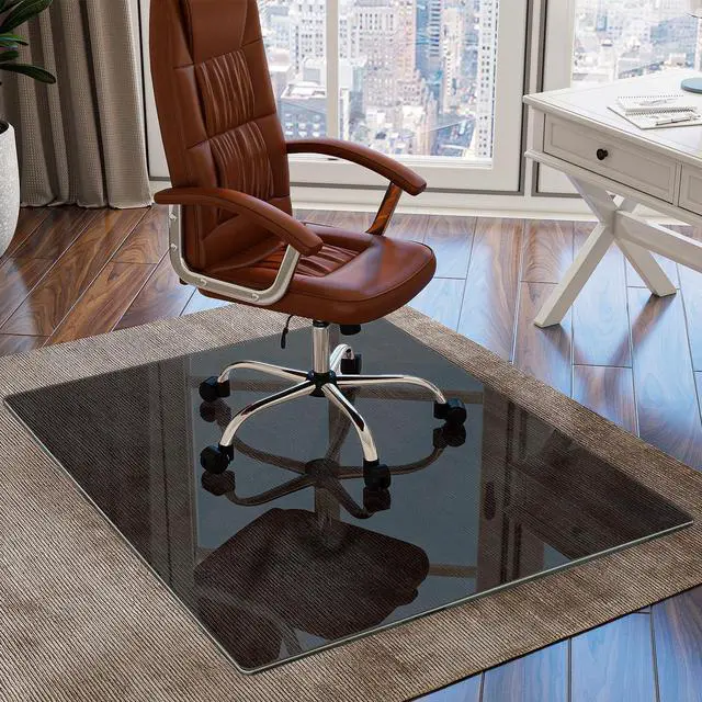 Alt view image 5 of 6 - 36"x46" Tempered Glass Desk Chair Mat for Carpet, Glass Office Chair Mat - 5mm Thickness, Smooth Rolling, Scratch-Resistant, Clear Protective Mat for Hardwood Floors & Carpets, Grey