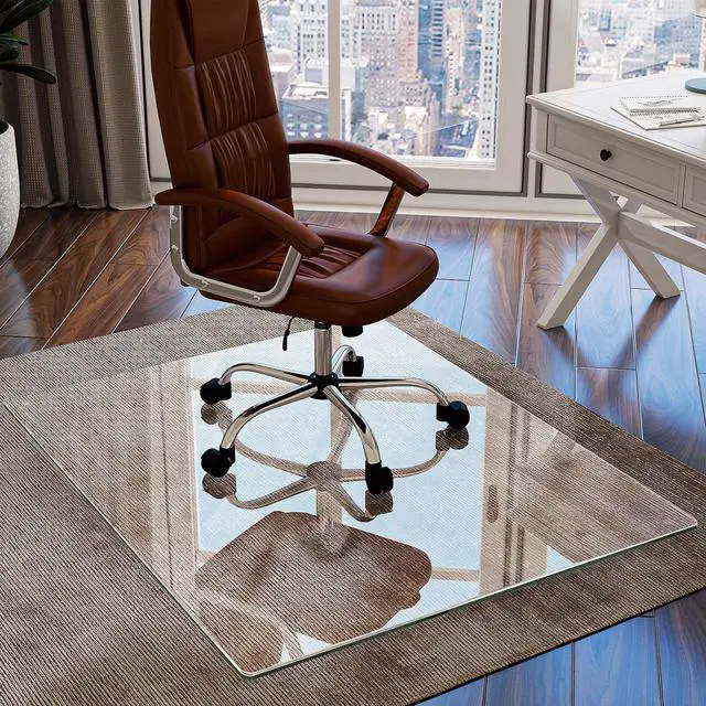 Alt view image 2 of 5 - 32"x54" Tempered Glass Desk Chair Mat for Carpet, Glass Office Chair Mat - 5mm Thickness, Smooth Rolling, Scratch-Resistant, Clear Protective Mat for Hardwood Floors & Carpets