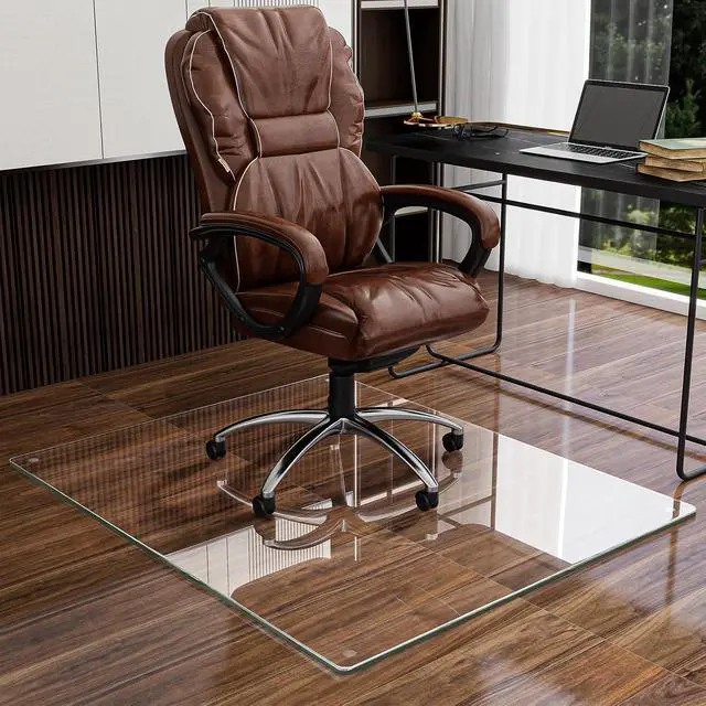 Alt view image 3 of 5 - 32"x54" Tempered Glass Desk Chair Mat for Carpet, Glass Office Chair Mat - 5mm Thickness, Smooth Rolling, Scratch-Resistant, Clear Protective Mat for Hardwood Floors & Carpets